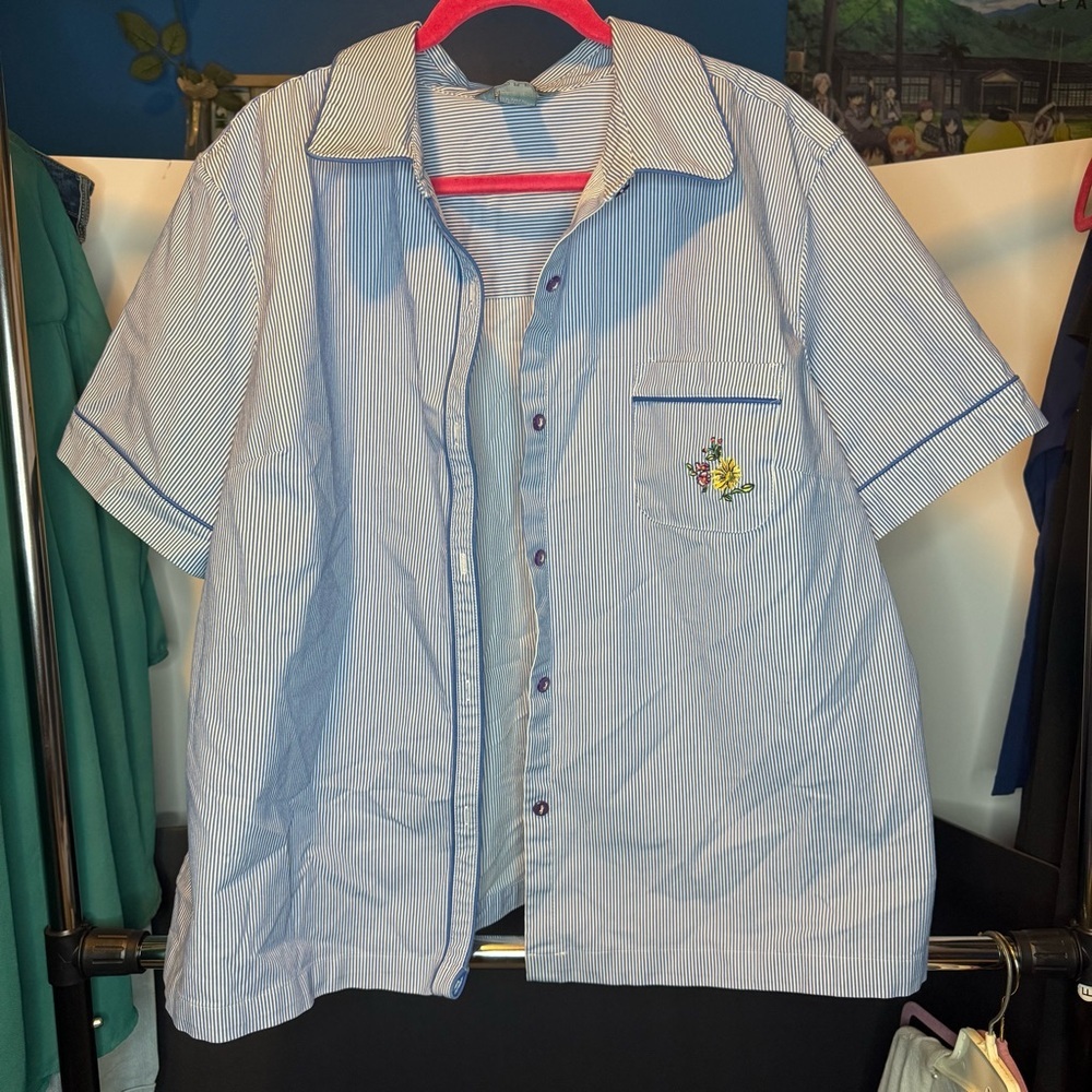 Koret Woman size 22W Blue and White Striped Short Sleeve Button Down Shirt - Picture 4 of 8